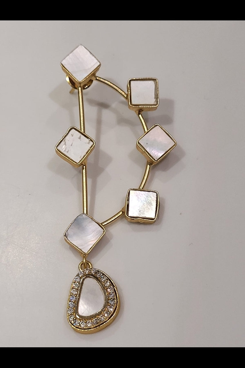 The D Earrings (White & Blue Stones)