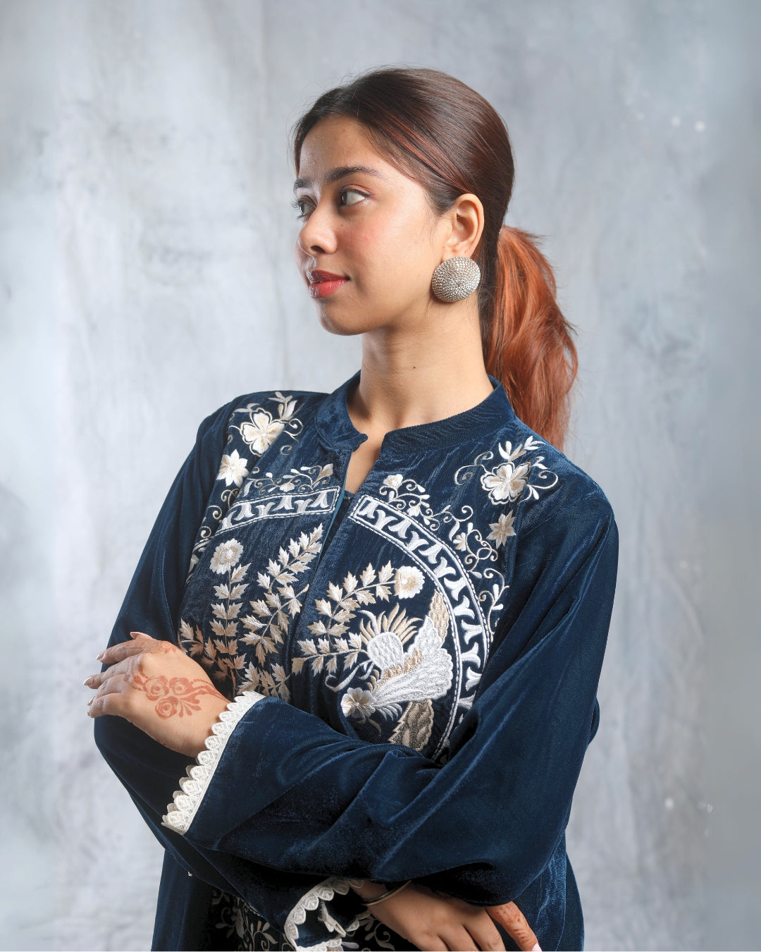 SUFI- Velvet Long kurta with slit in the plazo pants