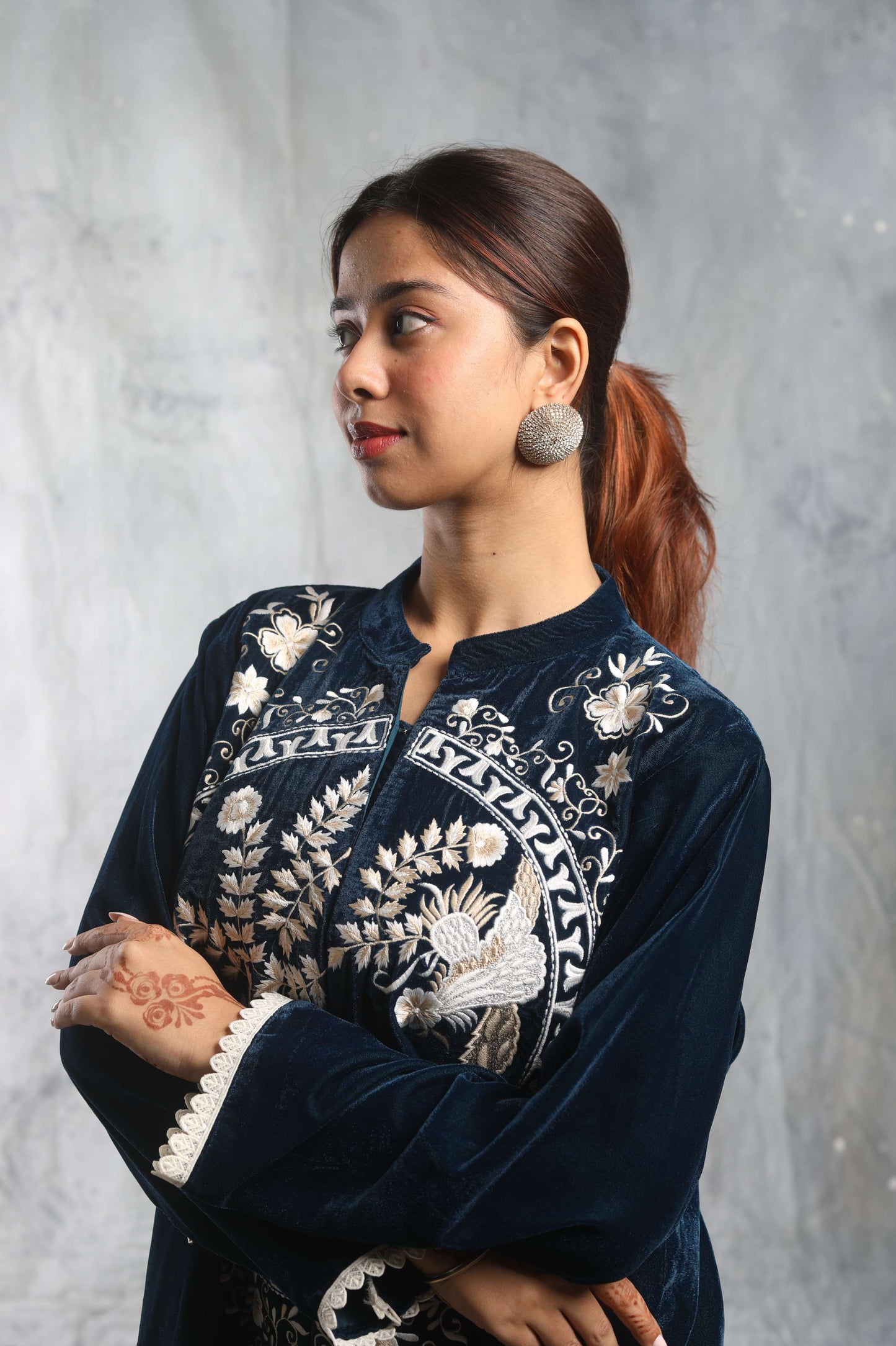 Silver Dome Rhinestone Earrings