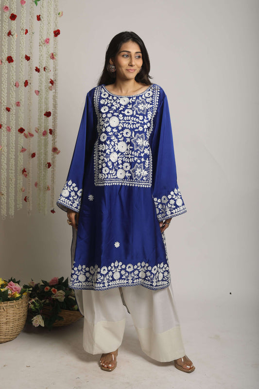 Aari work front short and back long farsi salwar set