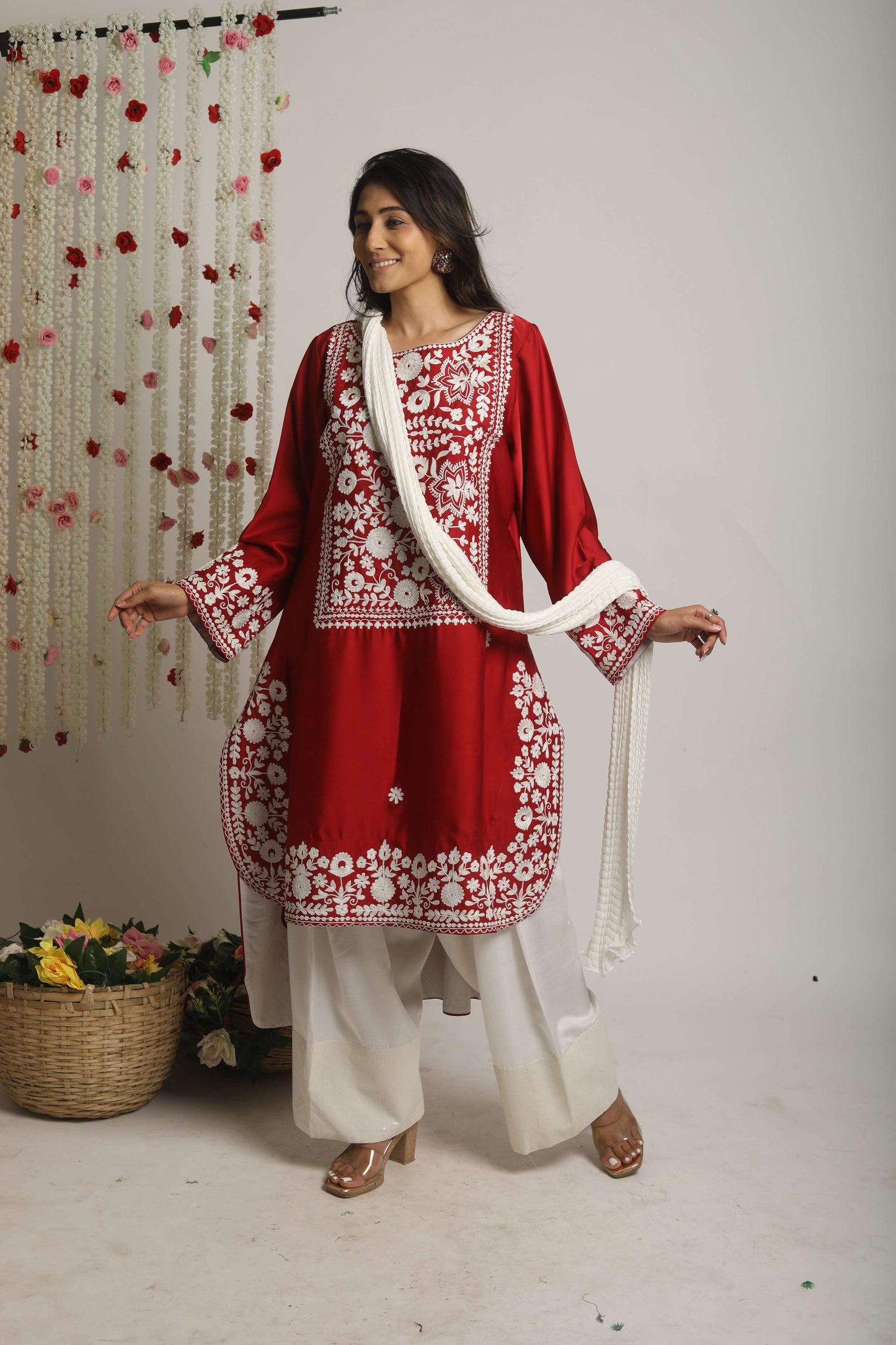 Aari work front short and back long farsi salwar and dupatta
