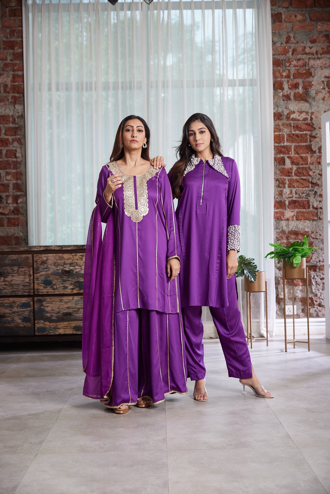 Kurta with gold neckline work along with kaliwala pants with gotta work ,dupattah organza silk with gotta work