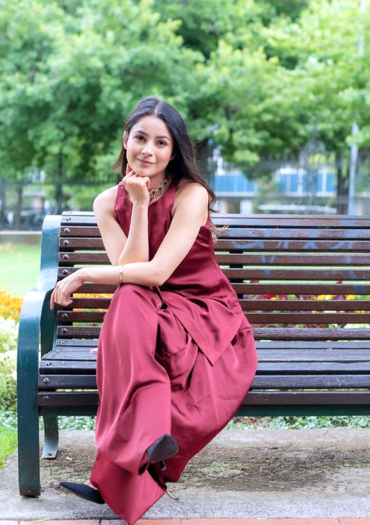 Short top with farsi salwar and dupatta