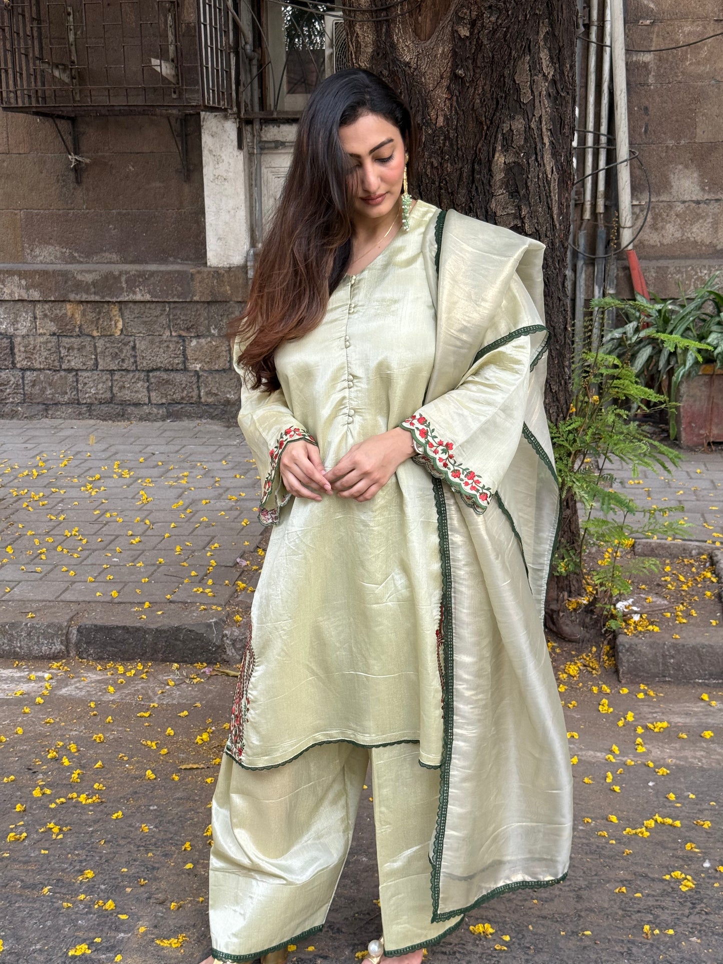 Long Kurta with Farsi Salwar and Tissue Silk Dupatta