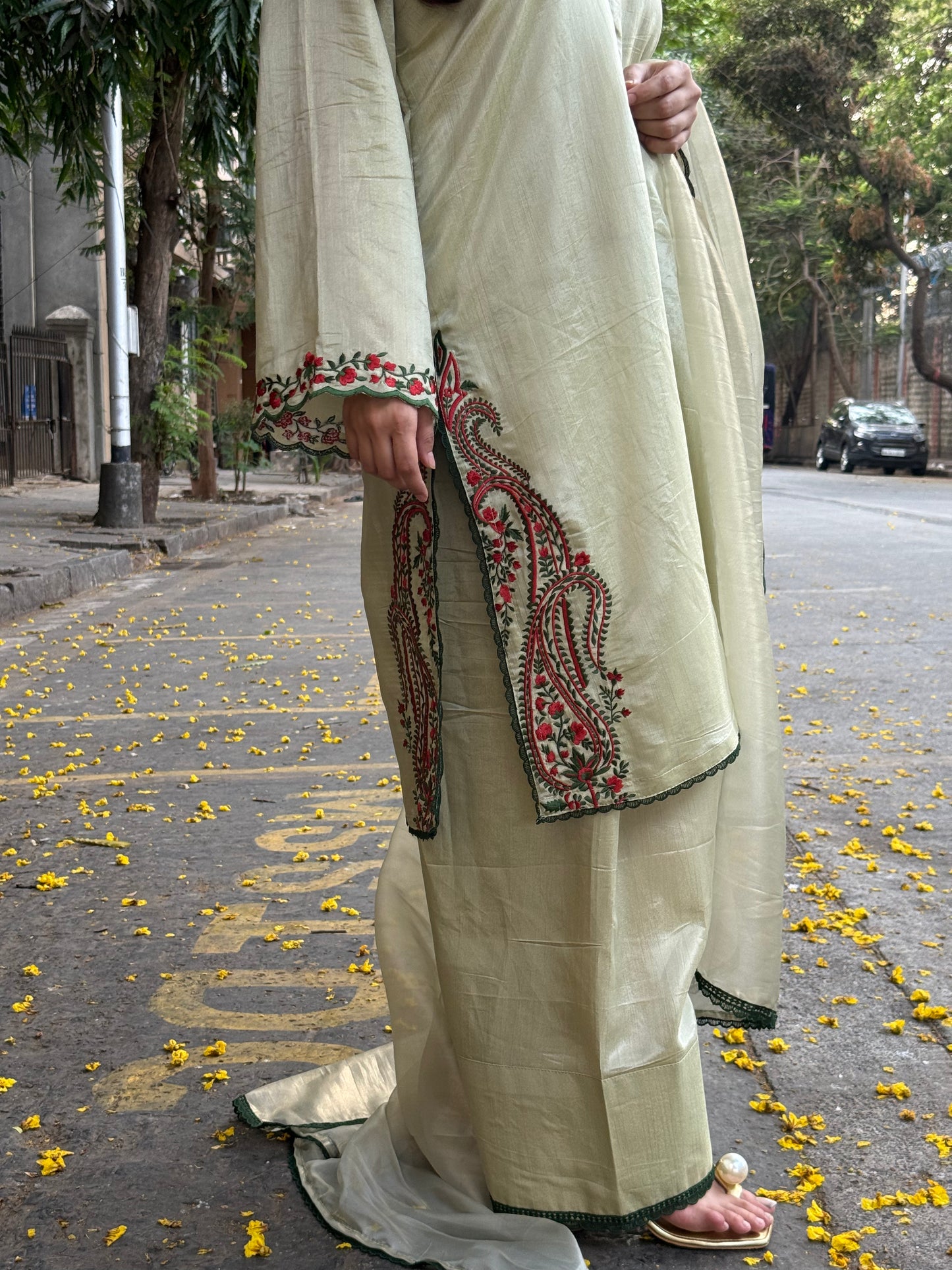 Long Kurta with Farsi Salwar and Tissue Silk Dupatta