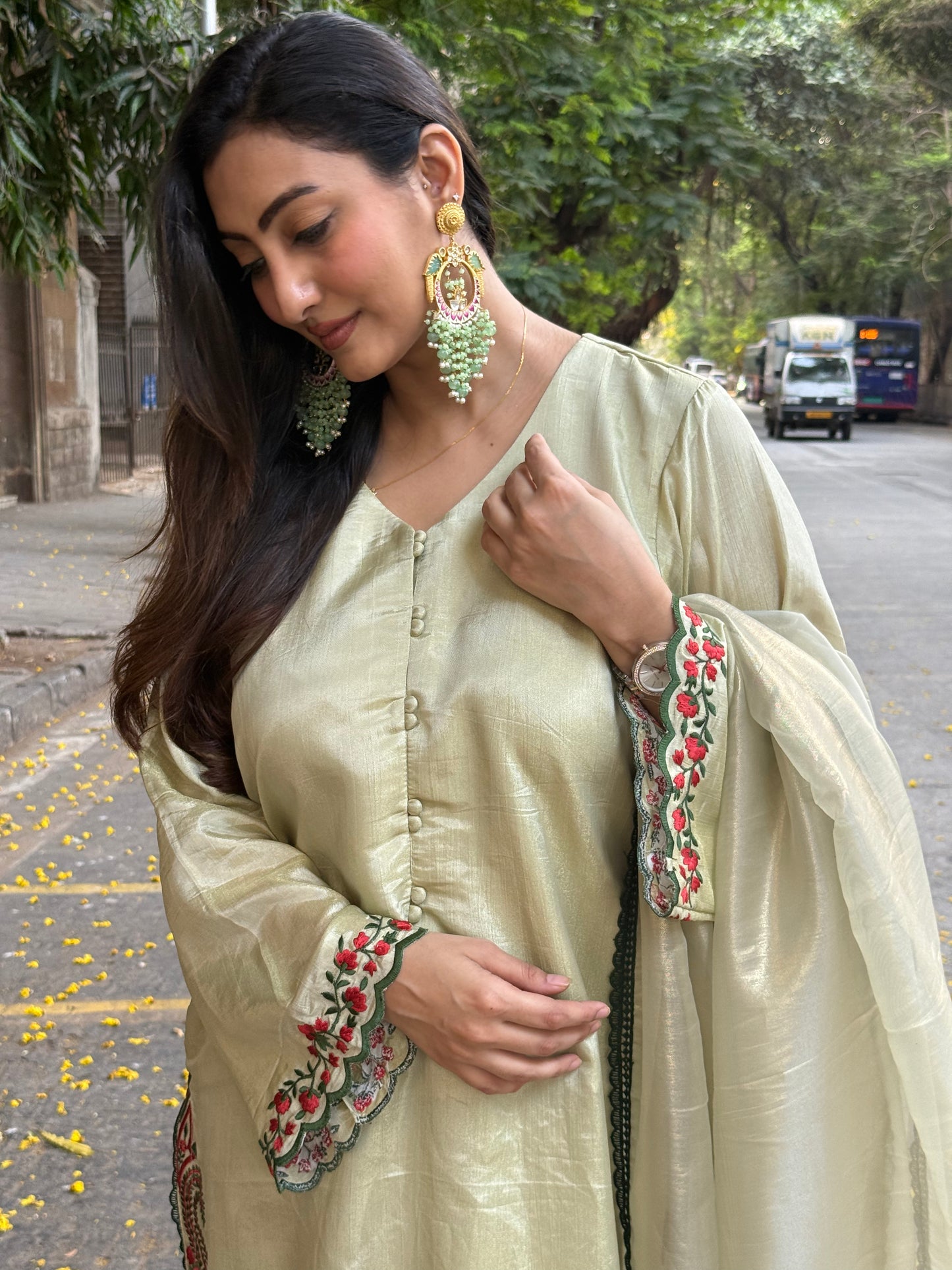 Long Kurta with Farsi Salwar and Tissue Silk Dupatta