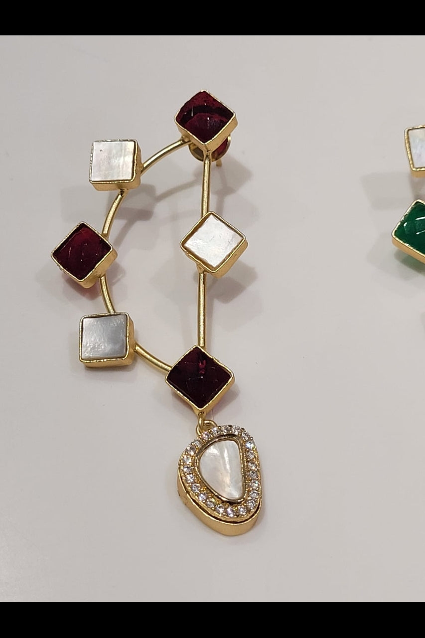 The D Earrings (White & Blue Stones)