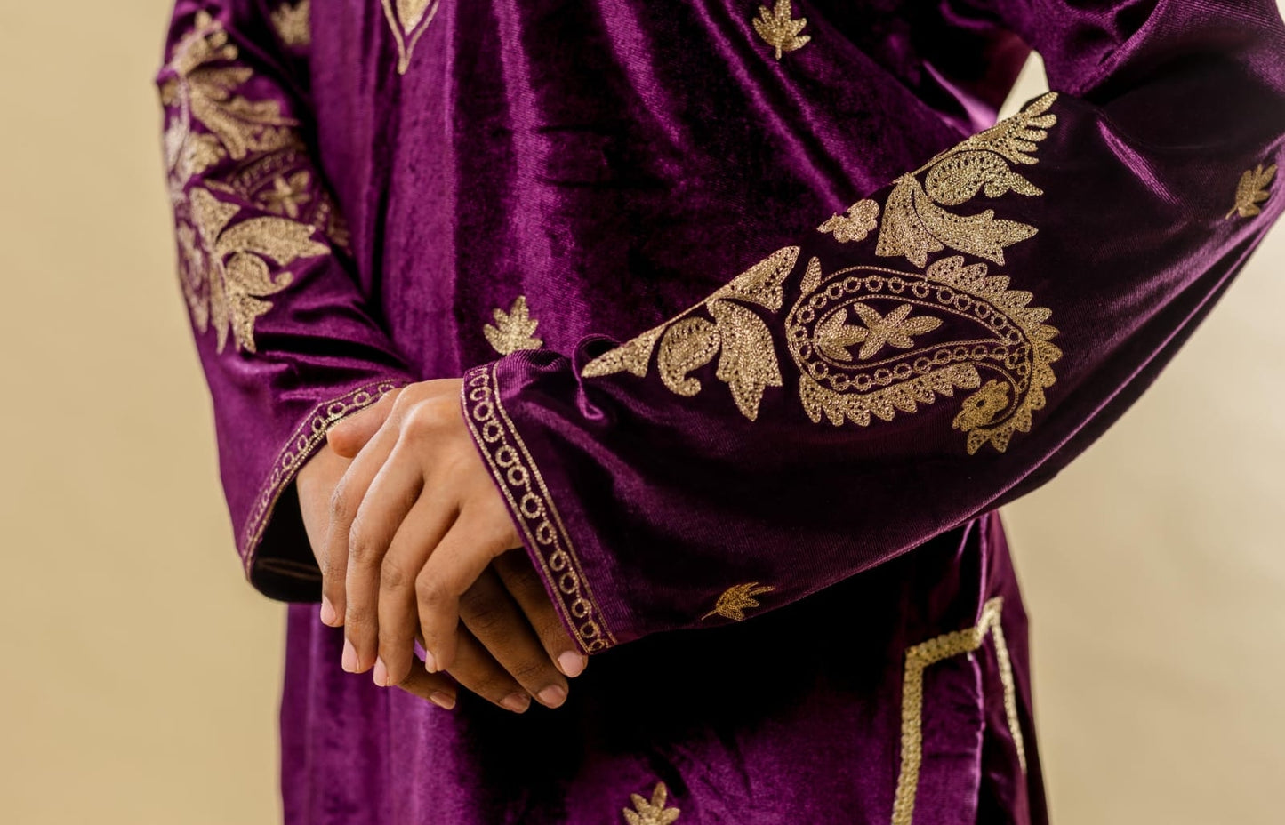 Kurta with gold aari work along with straight pants and organza silk dupattah