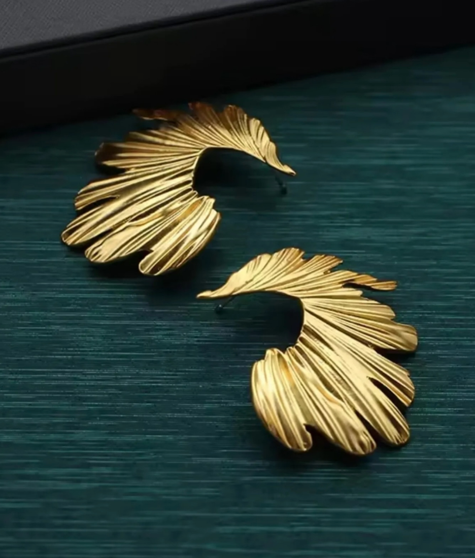 Gold Feather statement Earring