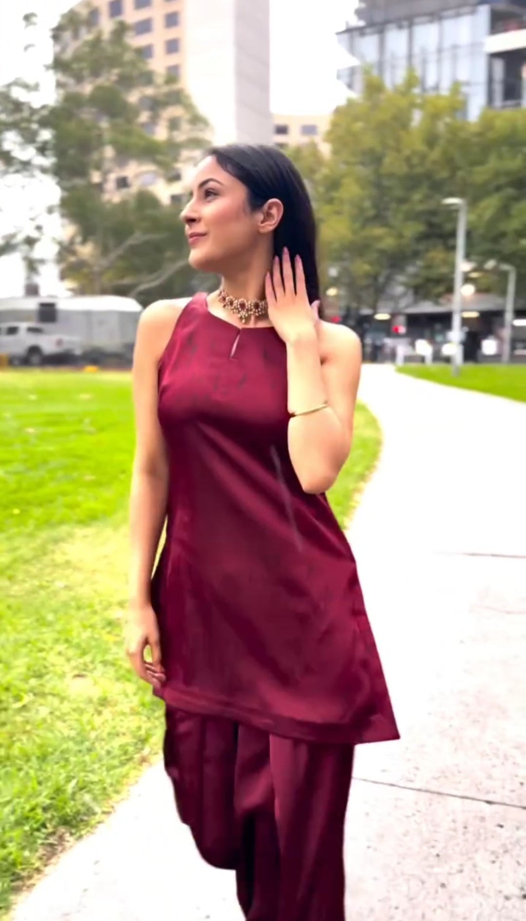 Short top with farsi salwar and dupatta