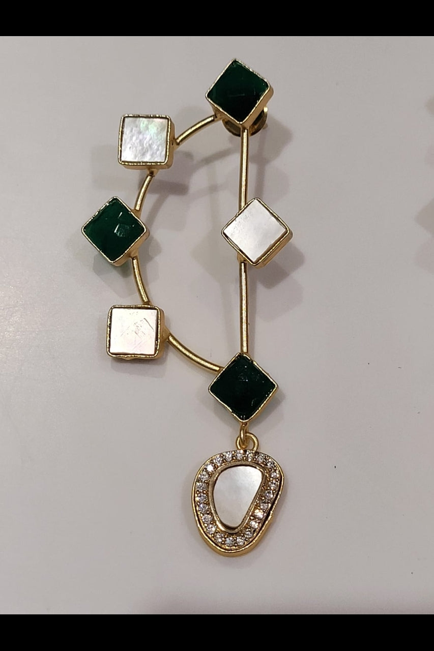 The D Earrings (White & Blue Stones)