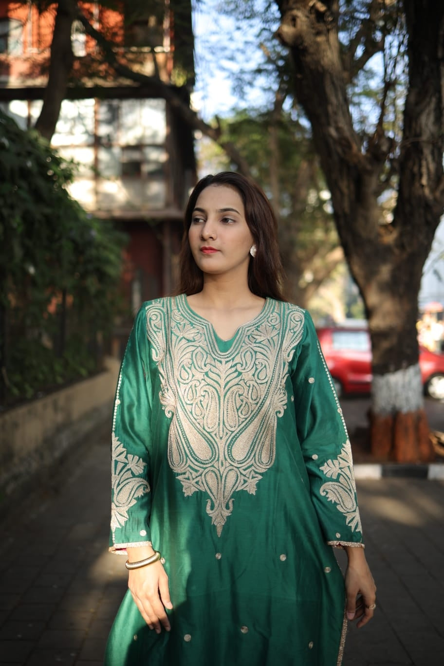 kurta with aari work brocade salwar and organza dupatta