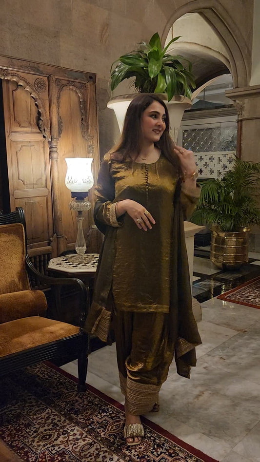 Embellished Short Top & Farsi Salwar Set with Sequin & Coin Detailing work