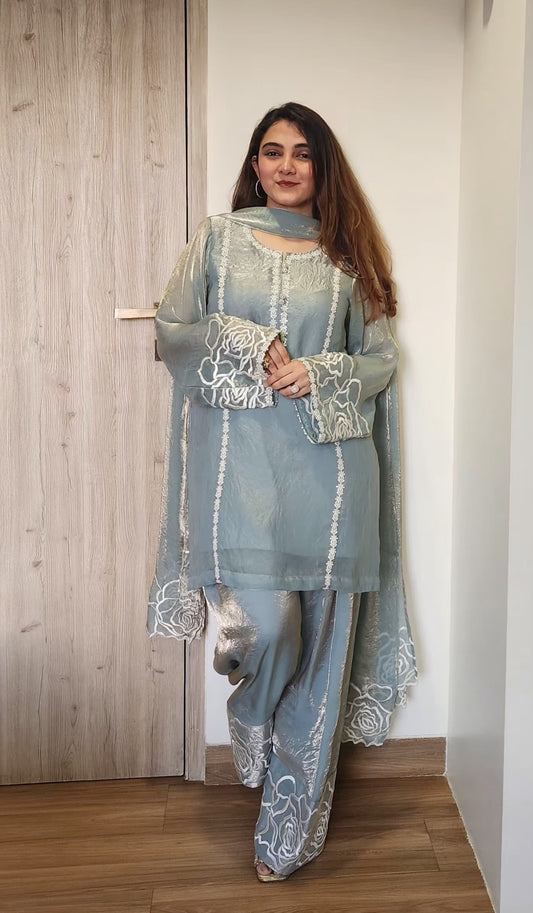 Short kurta with farsi salwar and dupatta