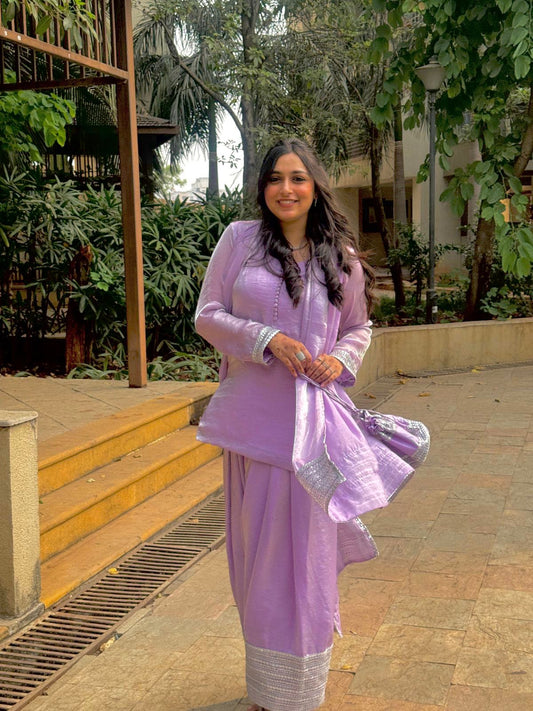 Short Top & Farsi Salwar Set with Sequin work