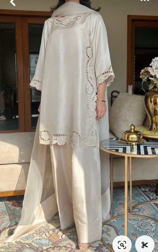 Short kurti with cutwork farsi salwar and dupatta