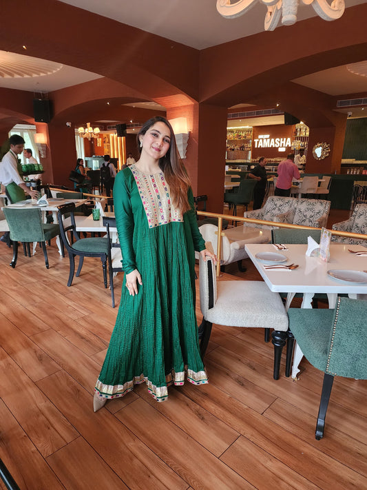 Long gown with churidar sleeves and Daman