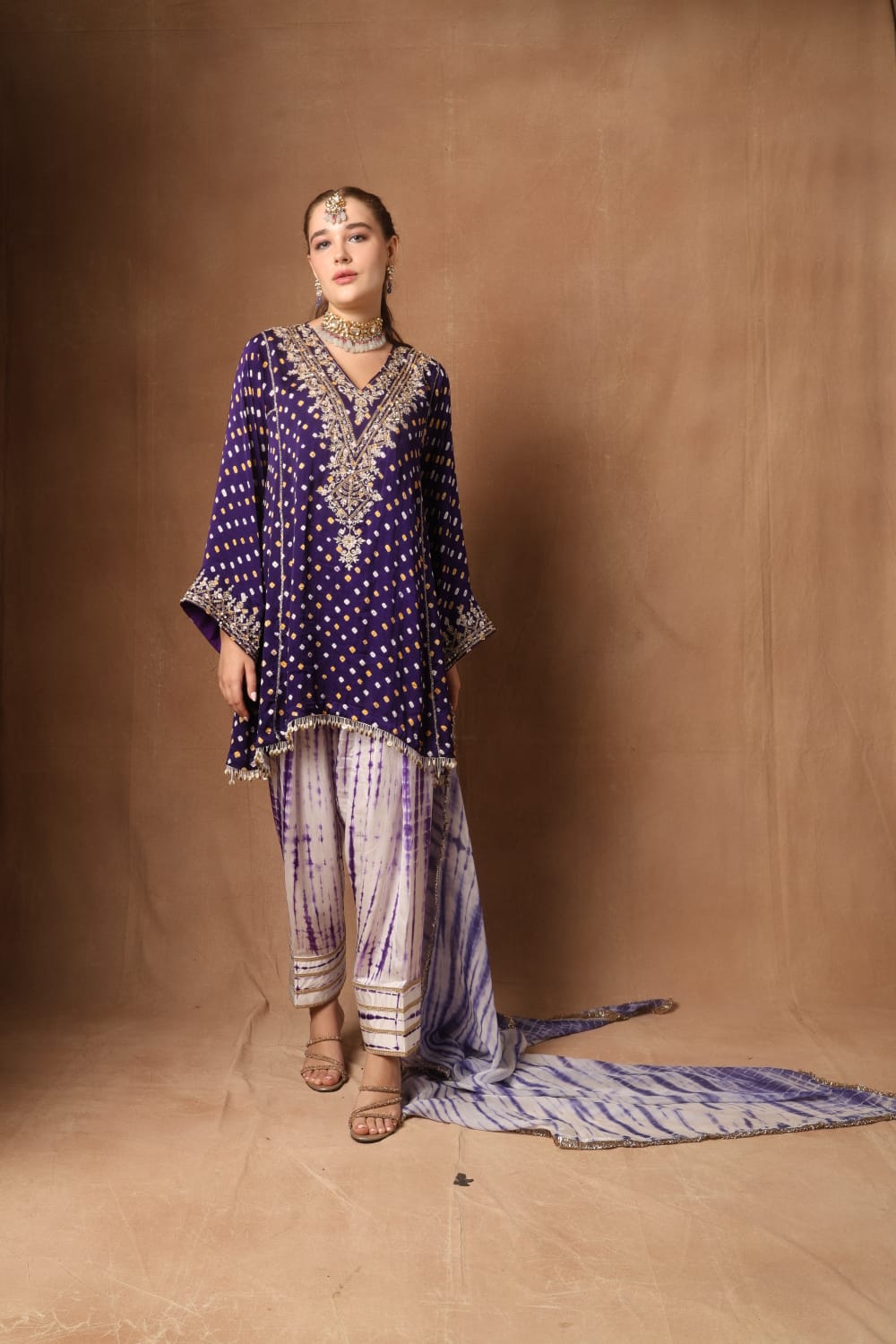 Purple Bandhni Choga set