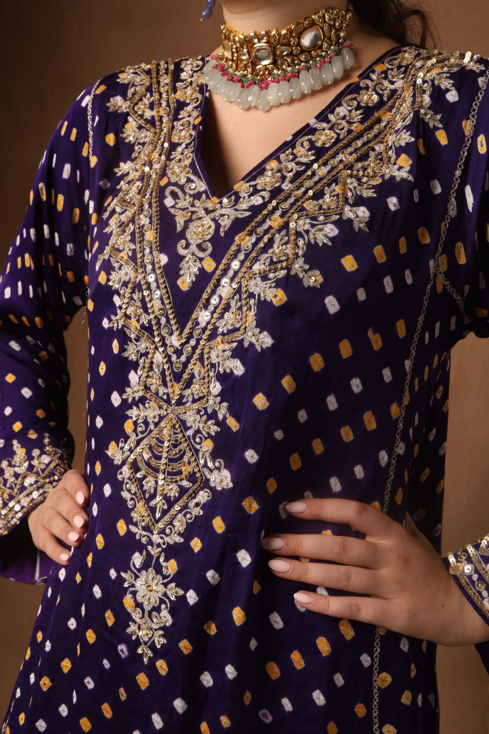Purple Bandhni Choga set