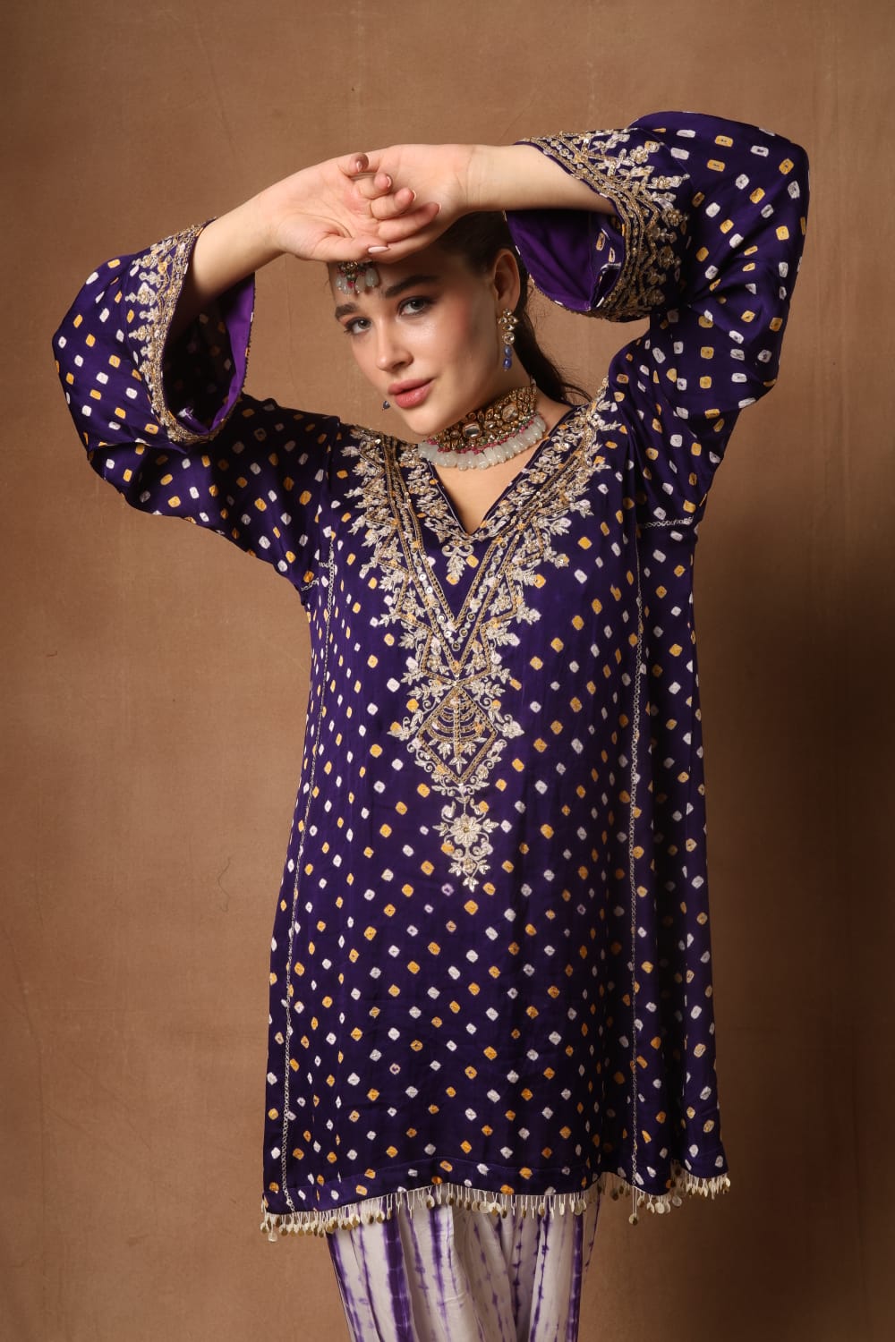 Purple Bandhni Choga set
