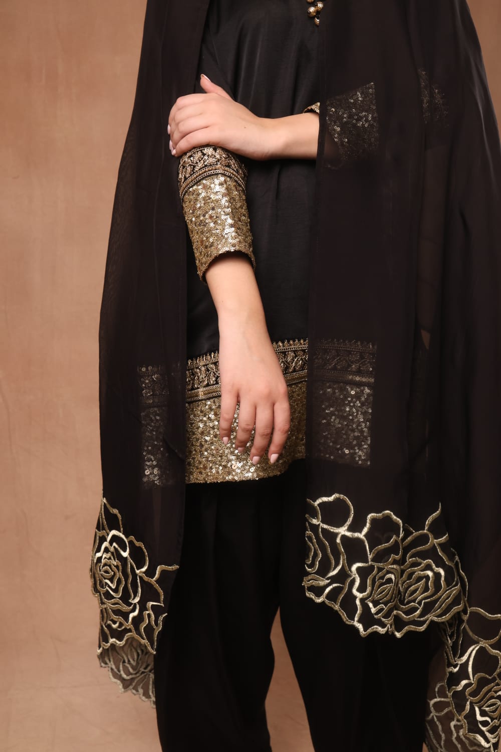 Black Silk kurta with farsi salwar and dupatta