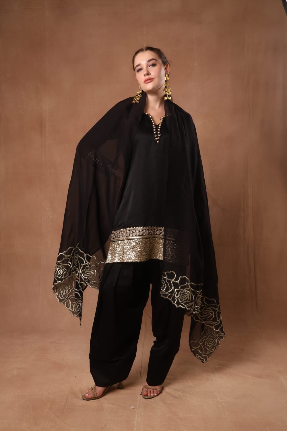 Black Silk kurta with farsi salwar and dupatta