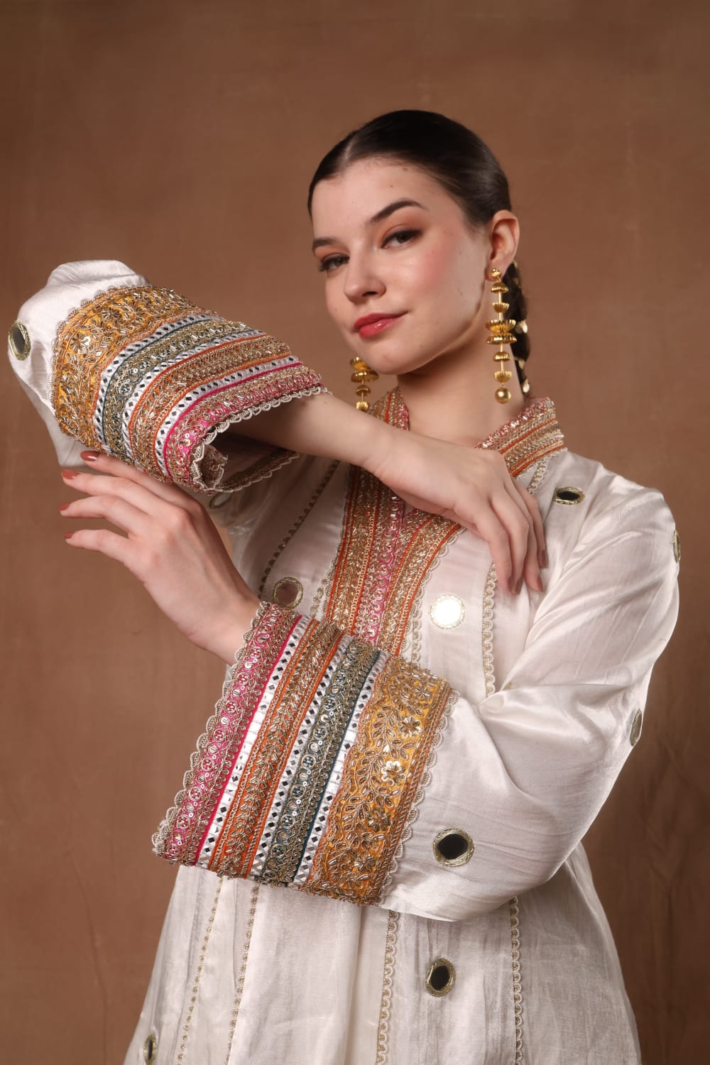 Kalidar off white Short Kurta with Kalidar Plazzo and Dupatta