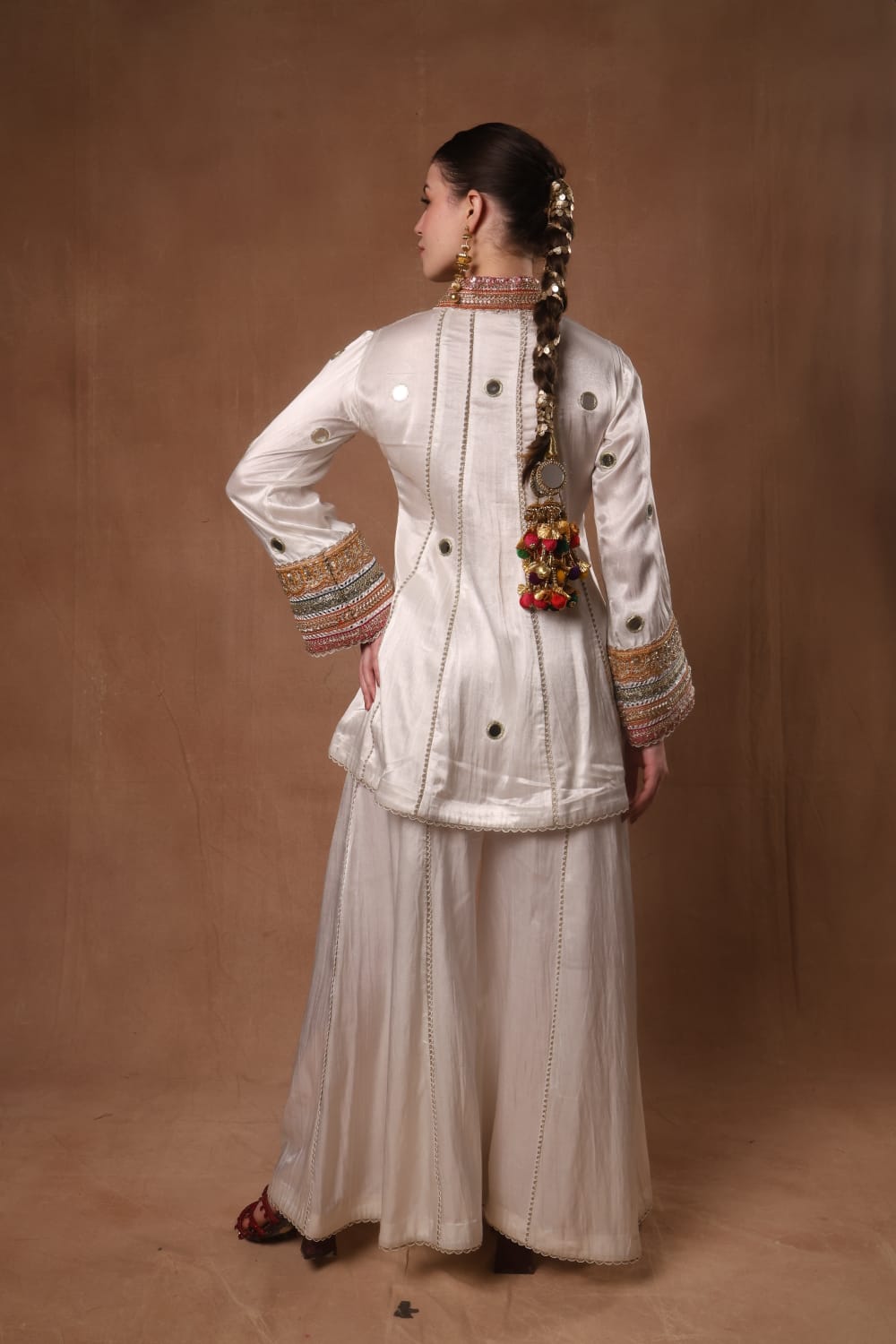 Kalidar off white Short Kurta with Kalidar Plazzo and Dupatta
