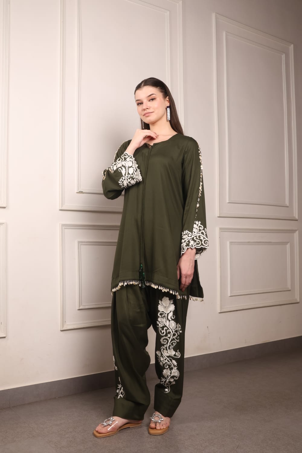 Embroidered Short kurta and Farsi Salwar