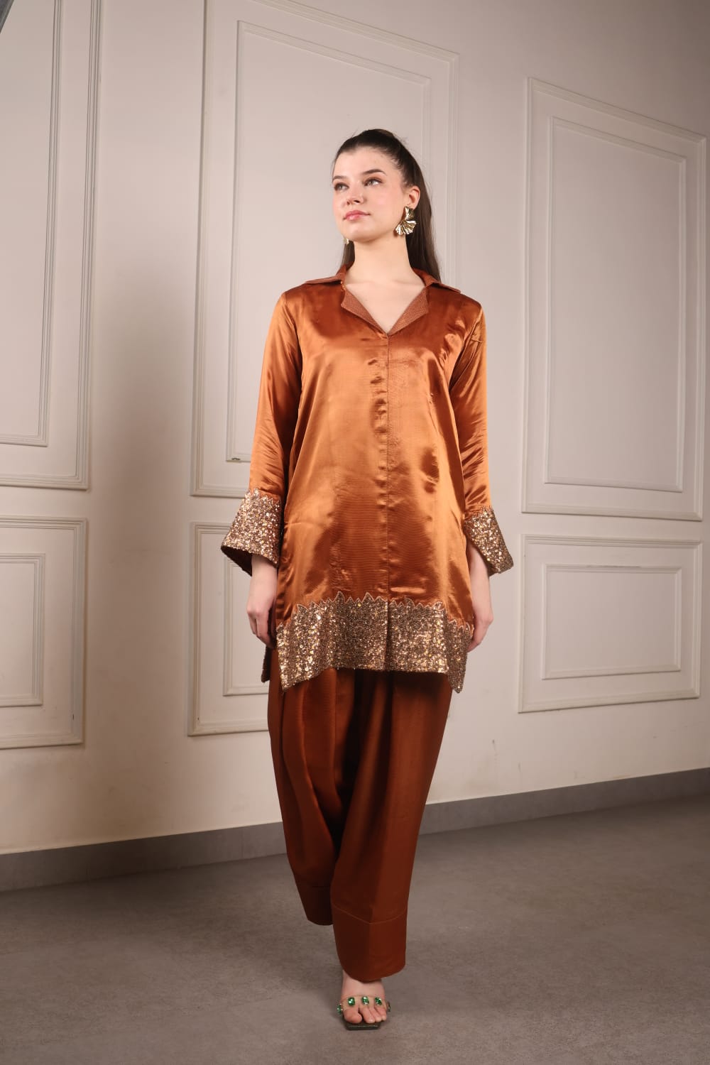 Sequence work Short kurti with Farsi Salwar and Dupatta