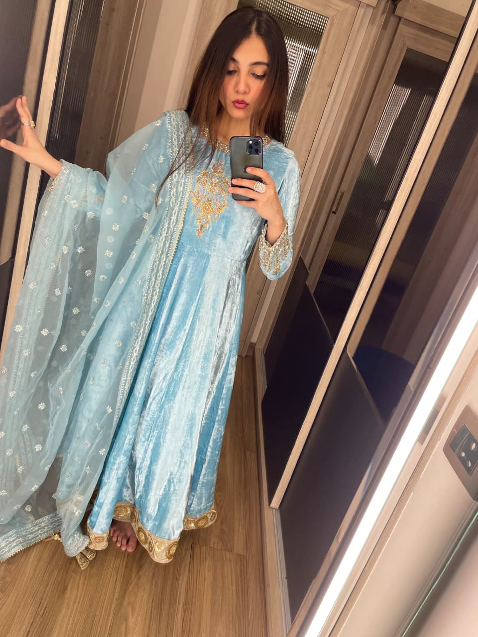 Velvet Anarkali with plazzo pants and dupatta