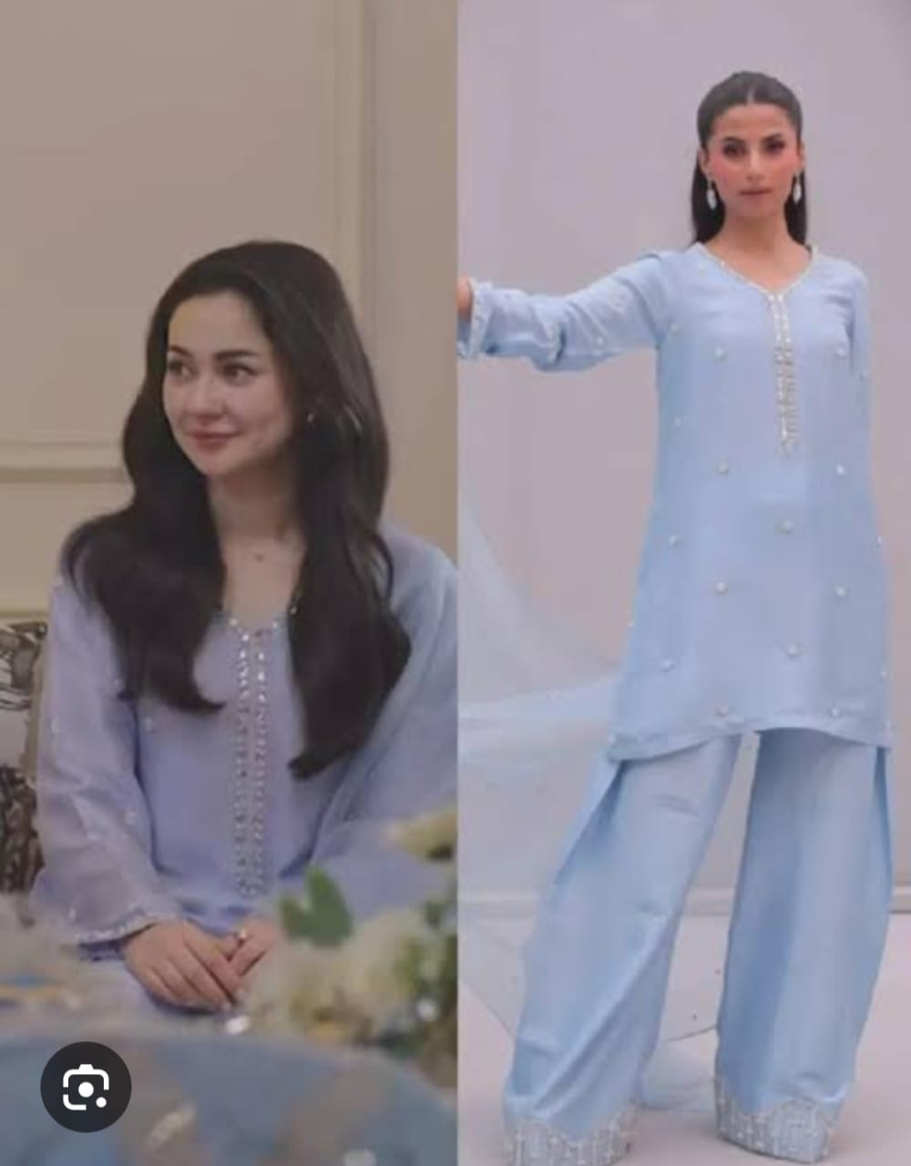 Armani Silk Short Kurta with Farsi Salwar – Handcrafted Pearl & Crystal Work