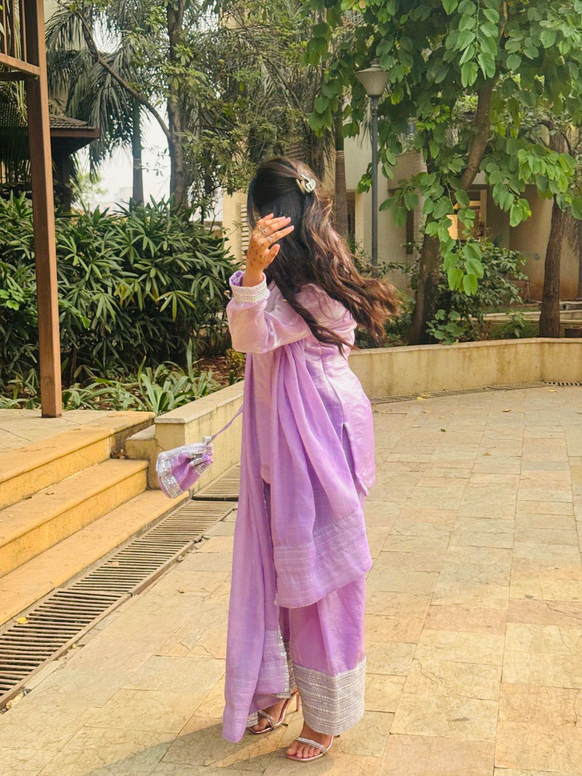 Short Top & Farsi Salwar Set with Sequin work