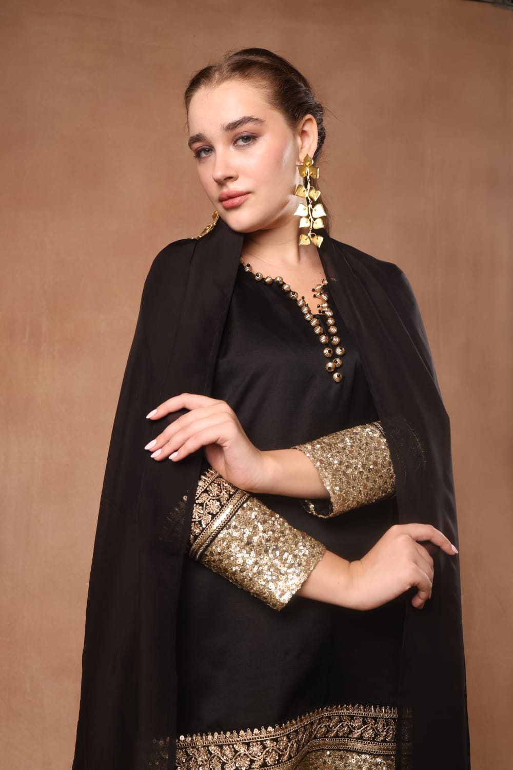 Black Silk kurta with farsi salwar and dupatta