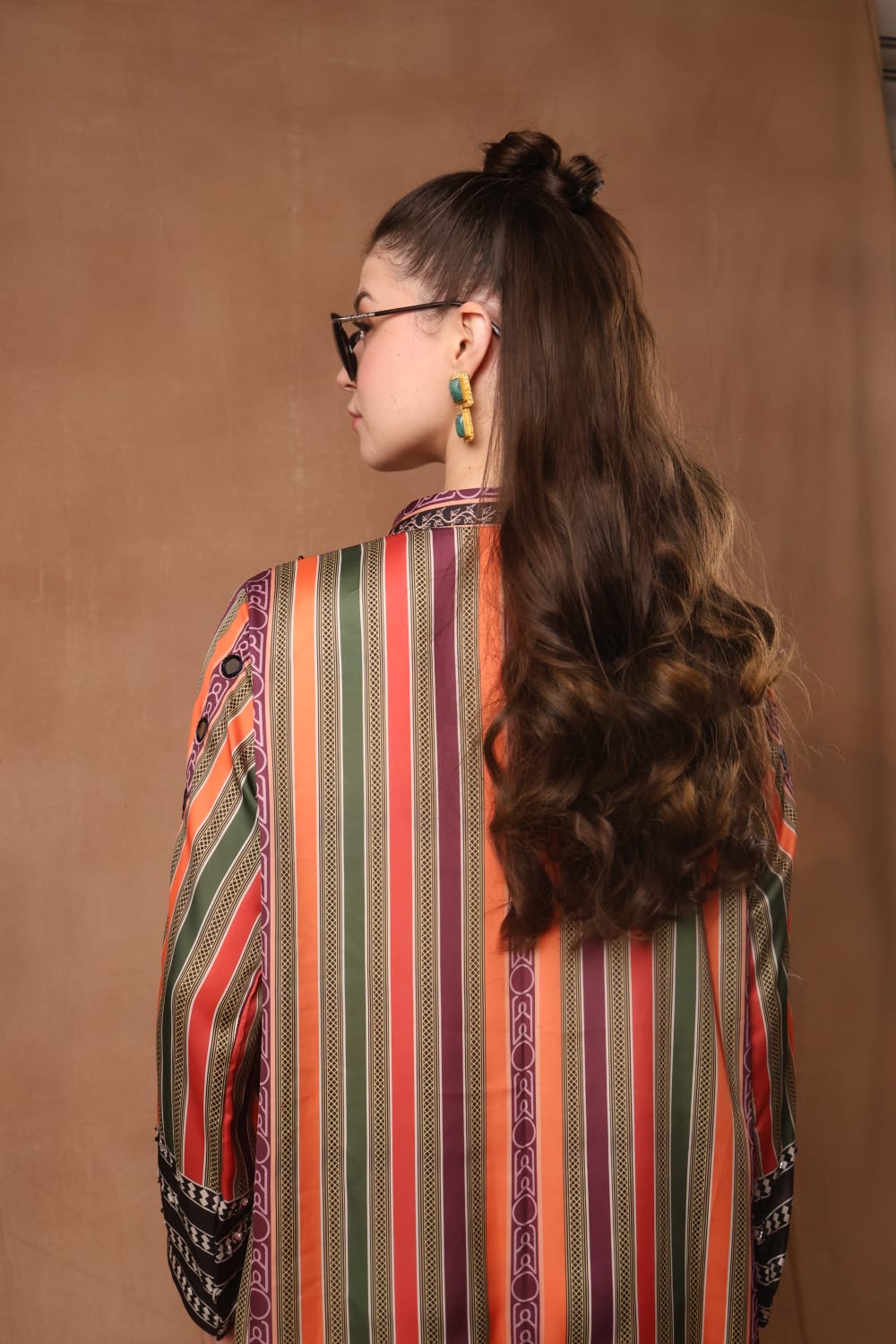 Silk printed kaftan with colourful stripes
