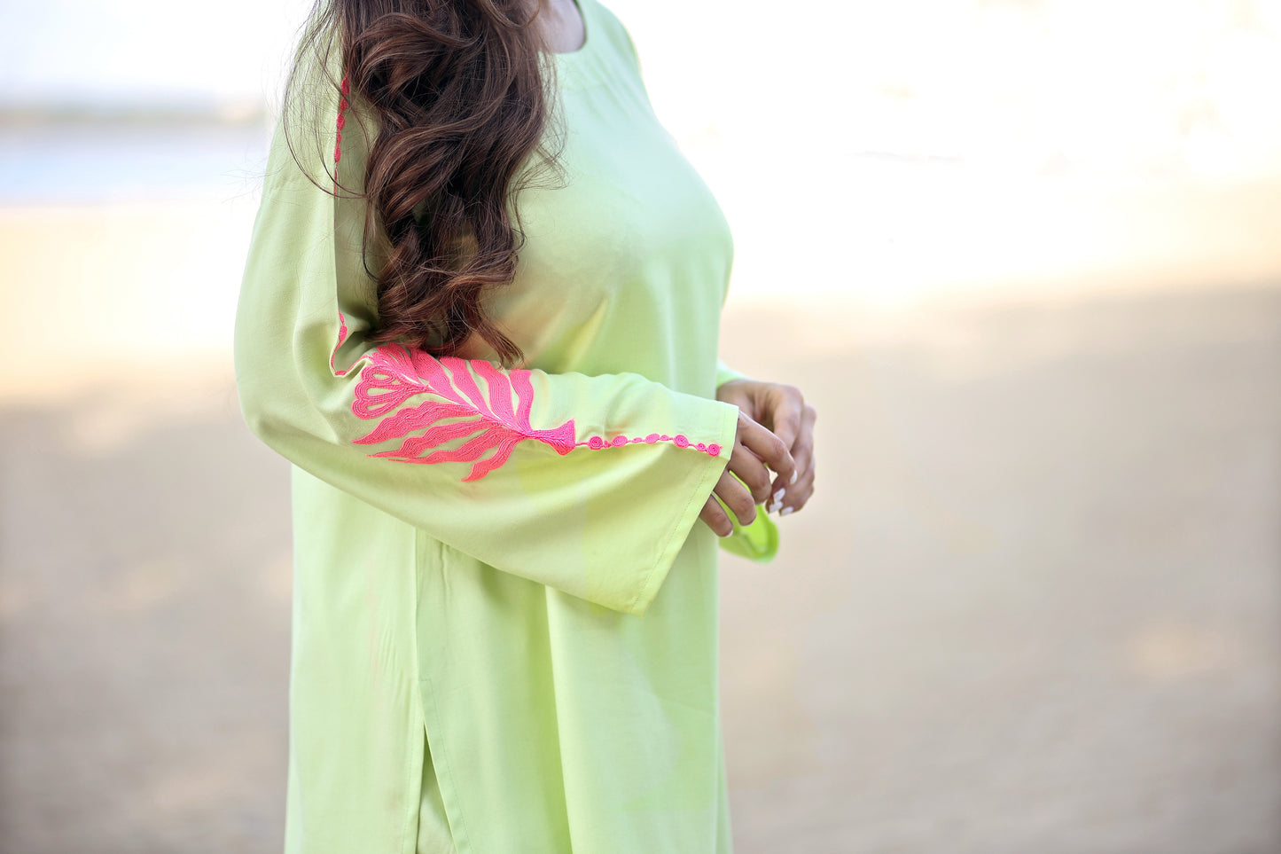 Boat neck with bell sleeves kurta and pant Work on sleeves and pant
