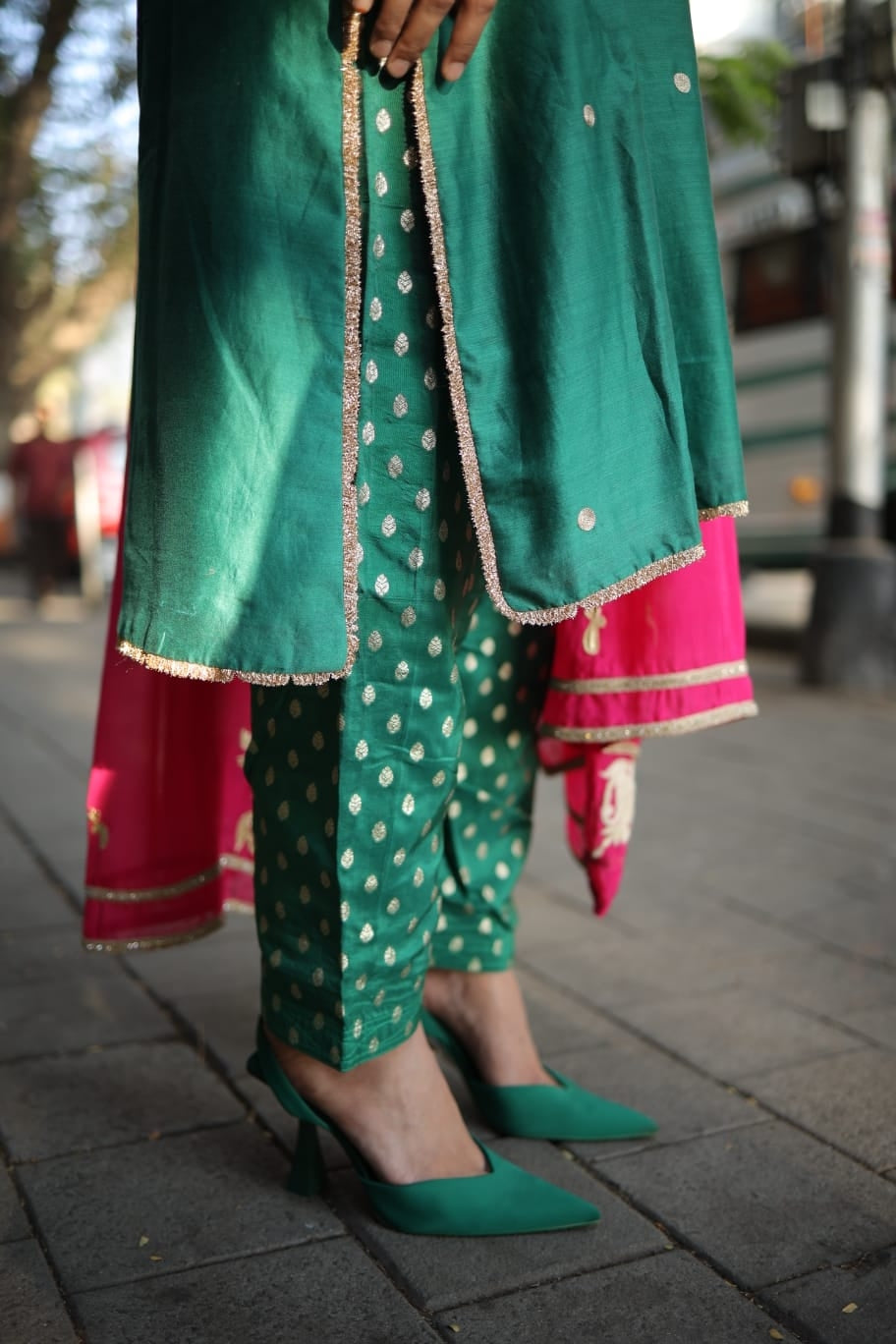 kurta with aari work brocade salwar and organza dupatta