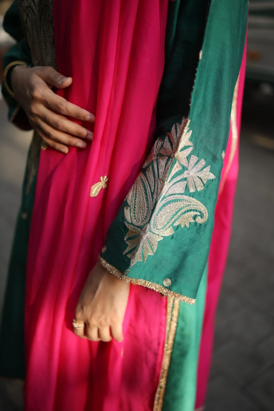 kurta with aari work brocade salwar and organza dupatta