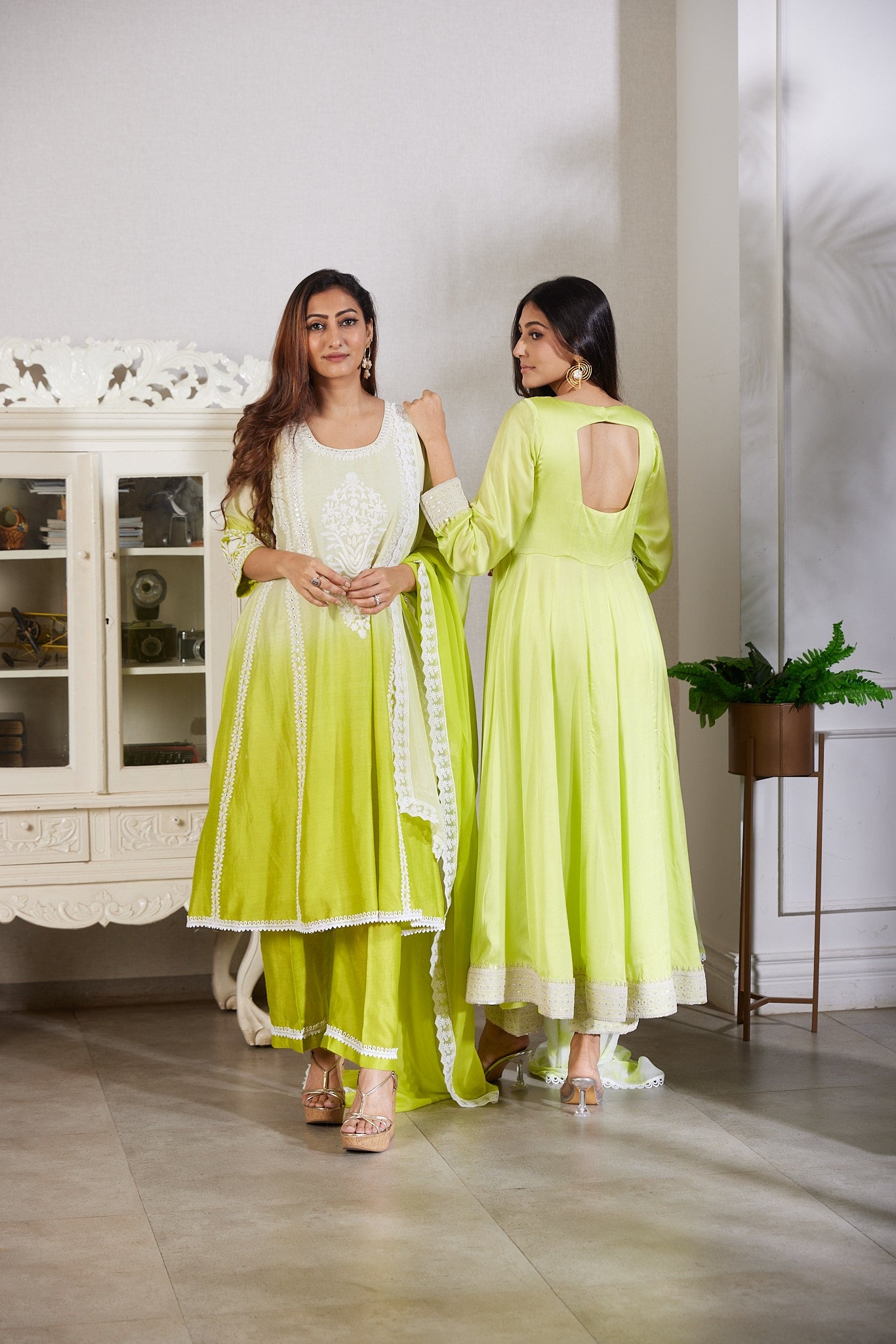 Long kaliwala anarkali with plazza pants ,dupattah organza silk with tie and dye effects finish with dori work borders