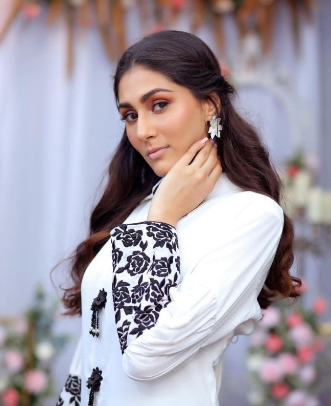 Shirt kurta and big bottom pants sleeves embroiderd