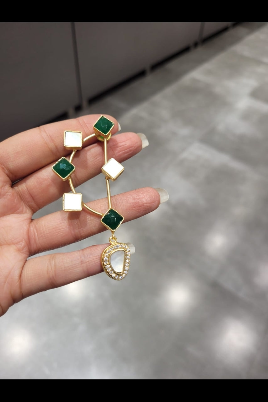 The D Earrings (White & Blue Stones)