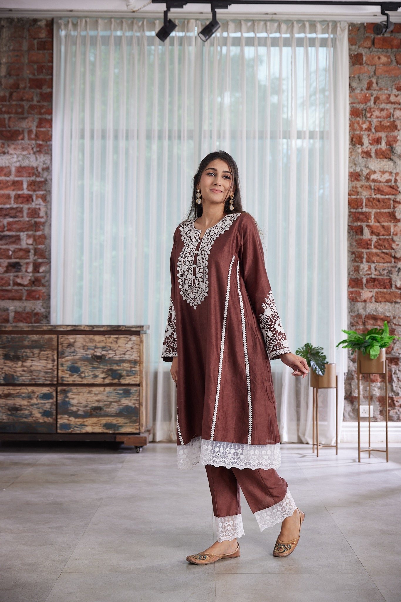Kalidar kurta with pockets and dori work along with straight pants and tie and dye dupattah