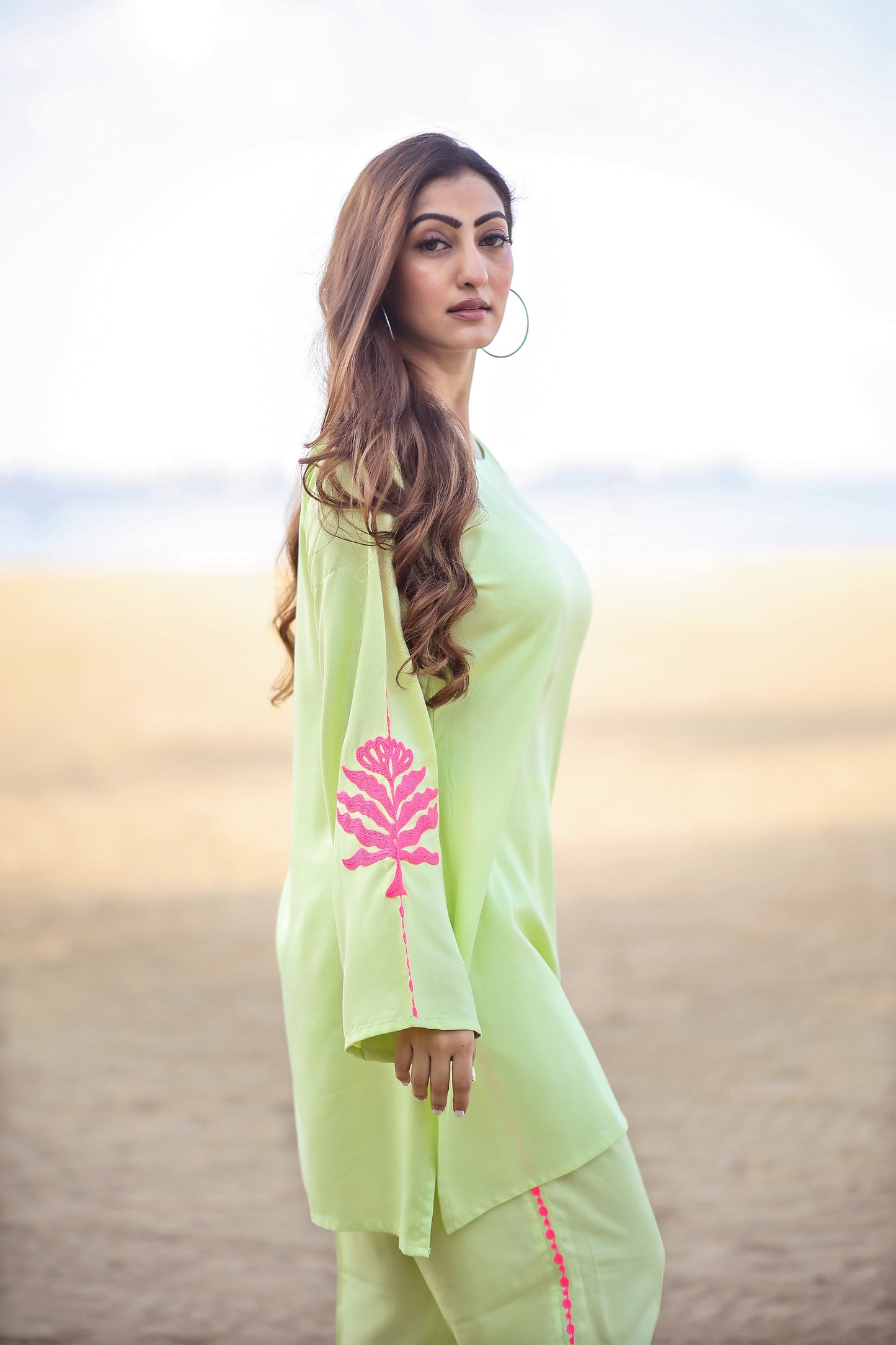 Boat neck with bell sleeves kurta and pant Work on sleeves and pant