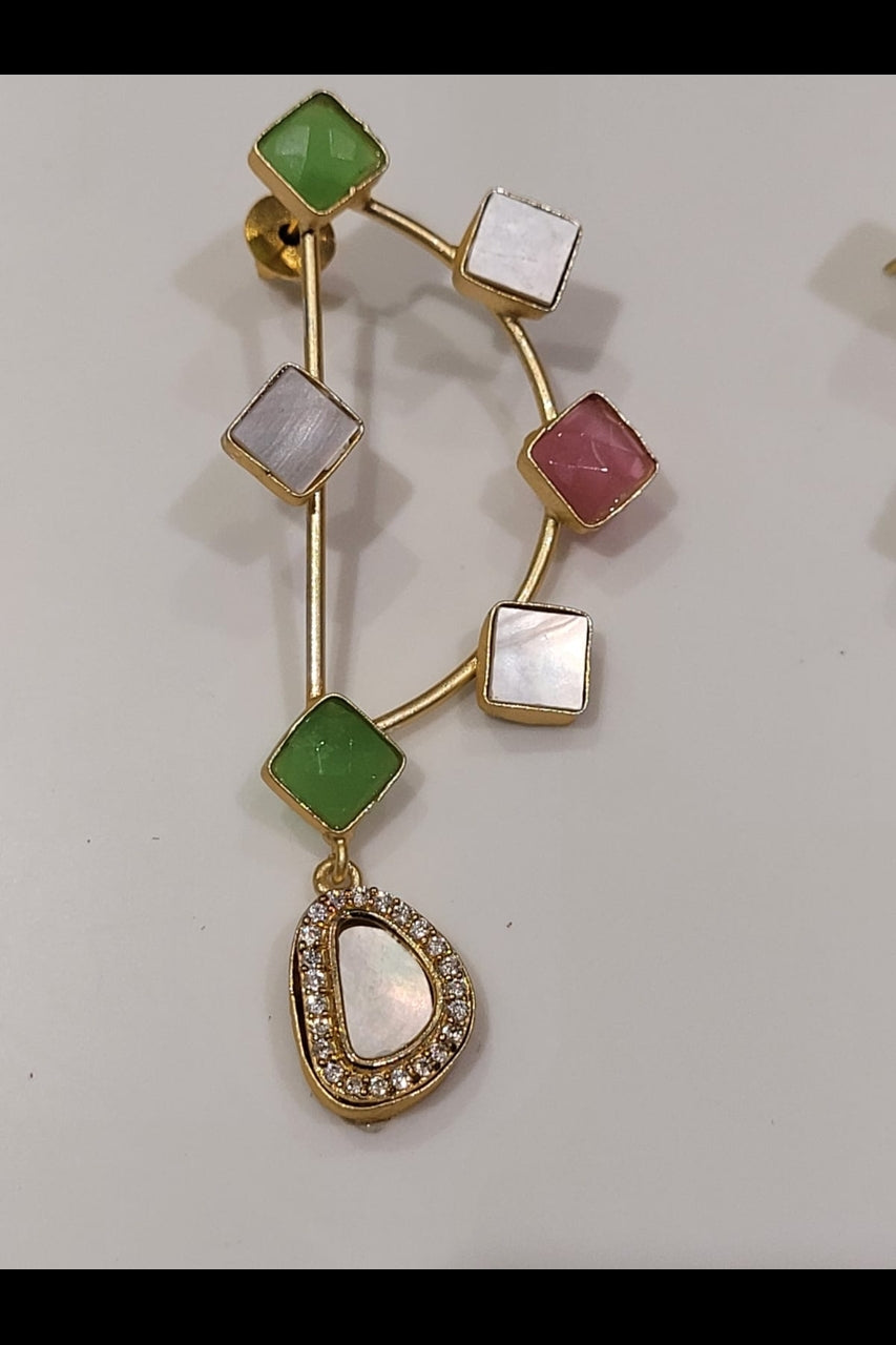 The D Earrings (White & Blue Stones)