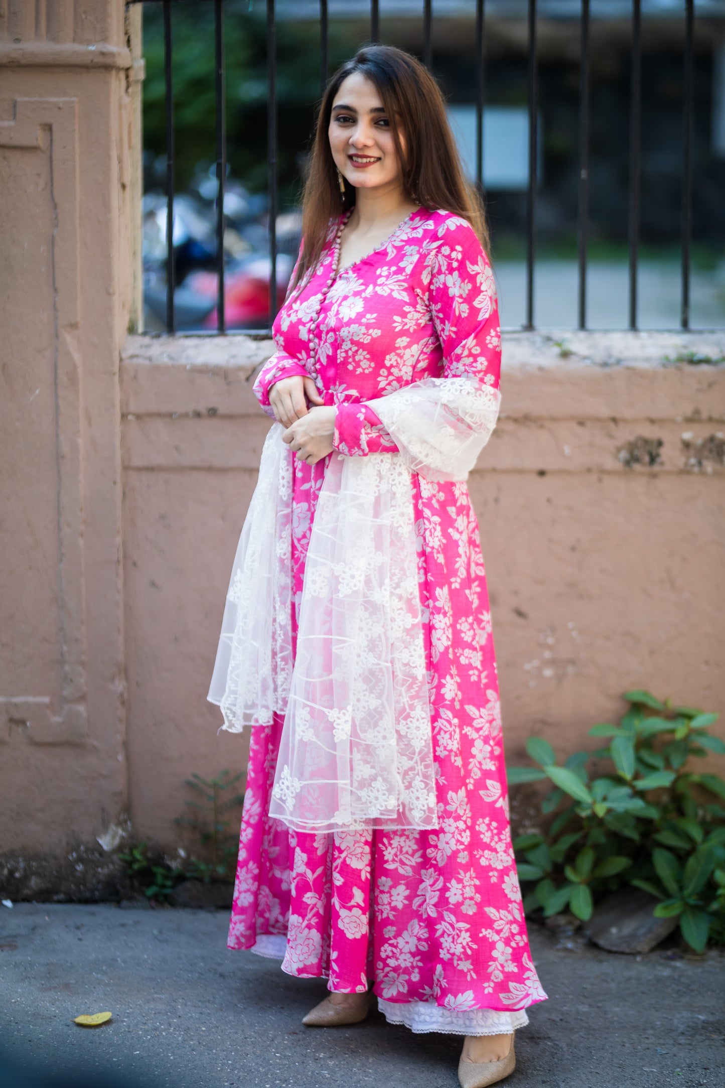 Pink floral Anarkali