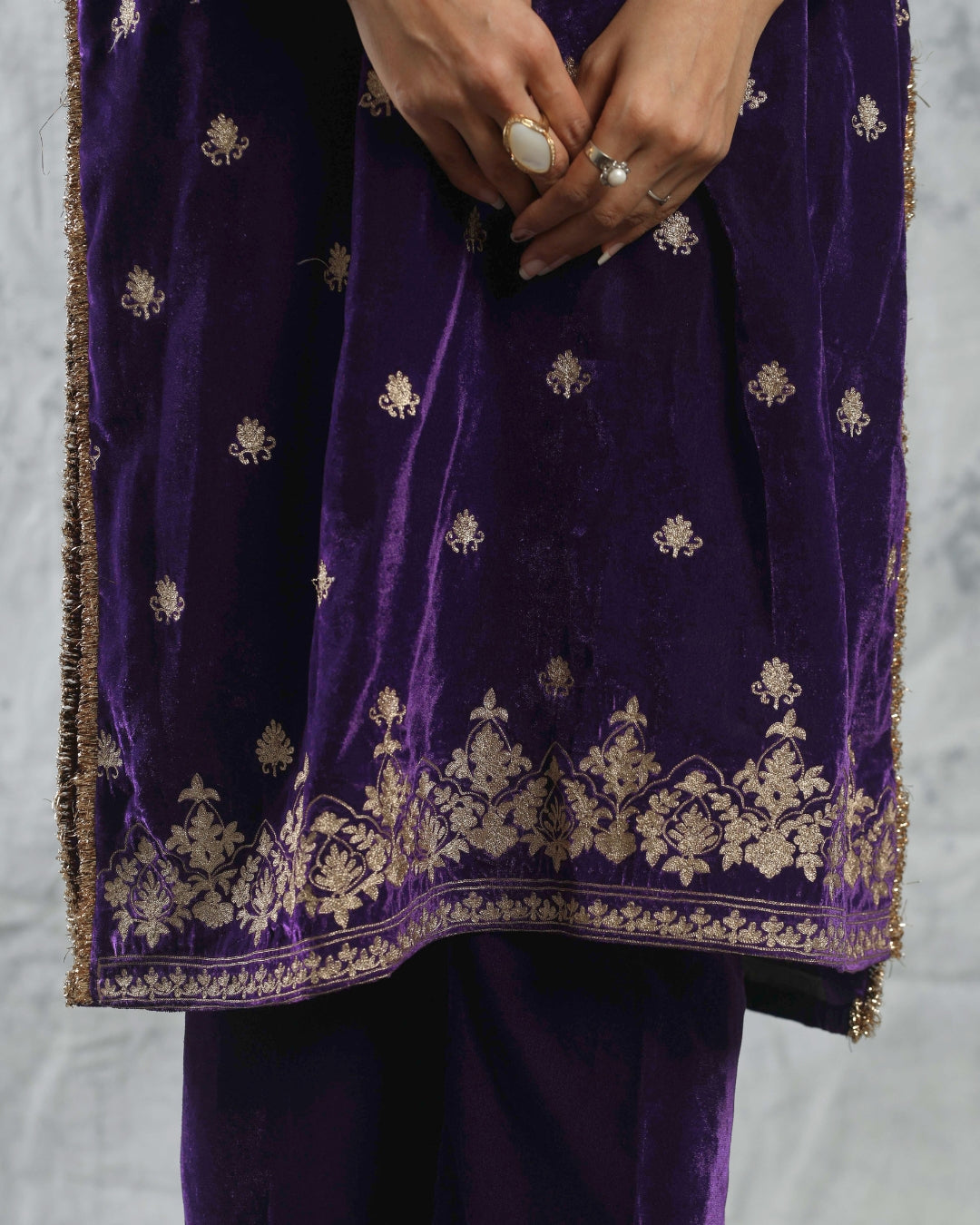 SUFI- Purple Silk Velvet Long top and Pant with Dupatta