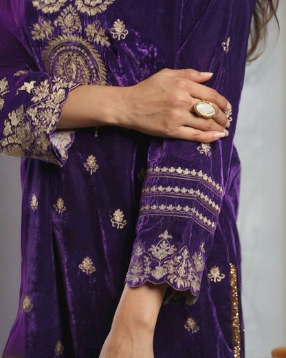 SUFI- Purple Silk Velvet Long top and Pant with Dupatta