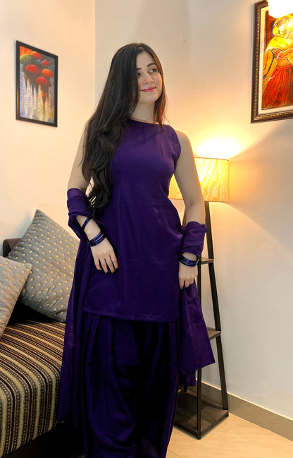 Sleeve less top with salwar style pants and Organza Silk Dupatta