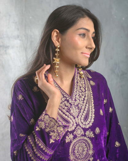 SUFI- Purple Silk Velvet Long top and Pant with Dupatta