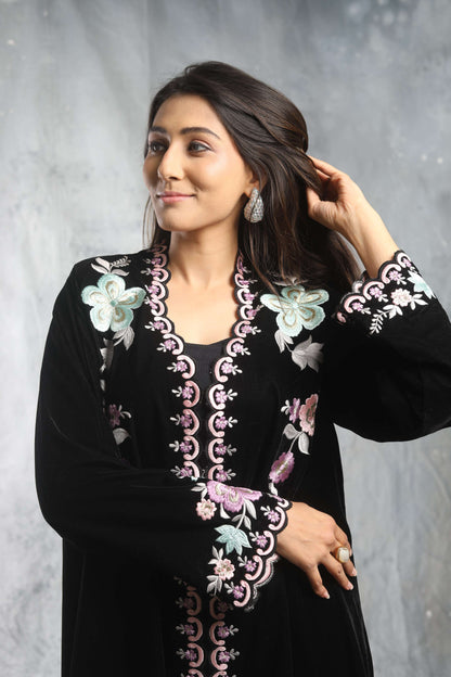 SUFI- Velvet Long jacket with inner, pant and shaded dupatta